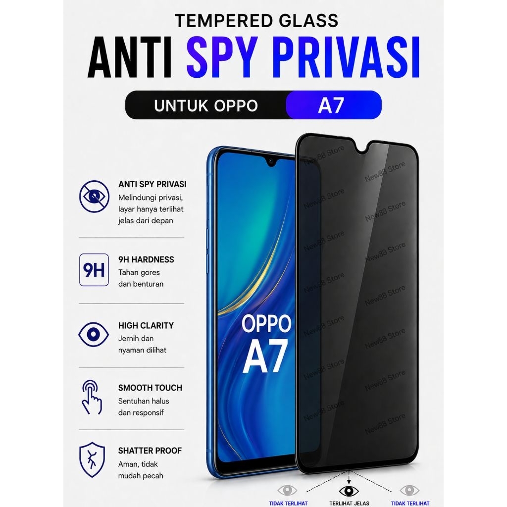 กระจกนิรภัย Anti Spy Oppo A7 A3 A5 A7 A7n A7x A8 A9 A9x ความเป็นส่วนตัวสูงสุดพร้อมเทคโนโลยีความเป็นส