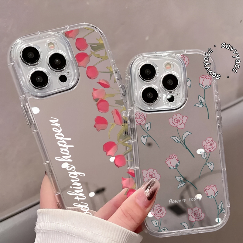 CLEAR MIRROR CASE BLOSSOM ดอกไม้สําหรับ REALME 5 5i 11 14 14T 15 C11 C12 C15 C20 C21Y C25 C25Y C30 C