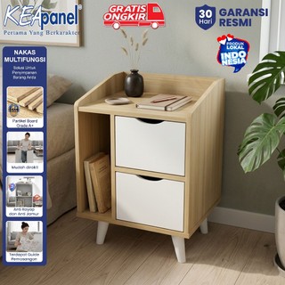 Kea Panel - Meja Nakas Kamar Tidur Minimalis Meja Samping Tempat Tidur 2 Laci Modern Kokoh
