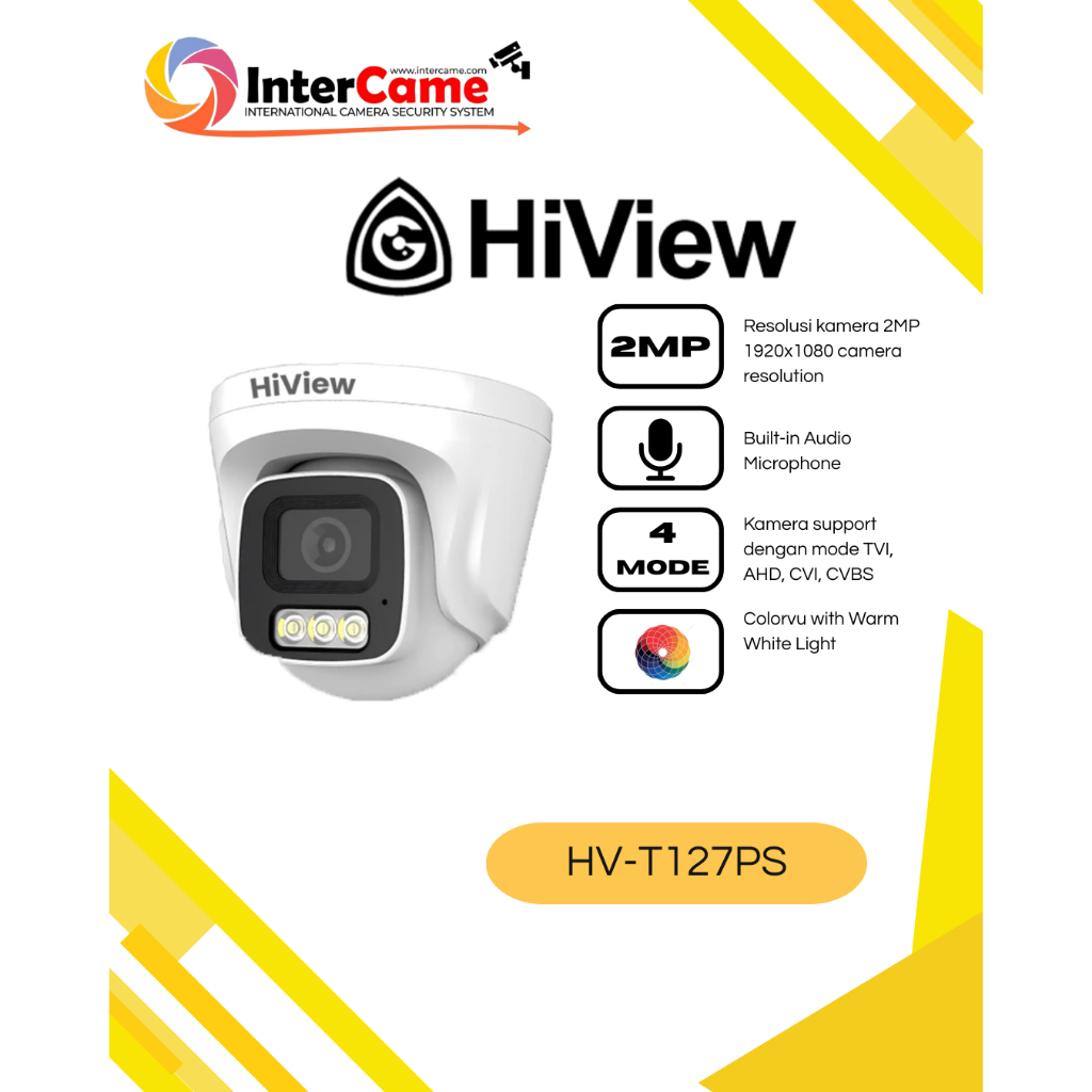 กล้องวงจรปิด INDOOR HIVIEW 2MP COLORVU AUDIO HV-T127PS Fullcolor AUDIO กล้องวงจรปิด Colorvu AUDIO HI
