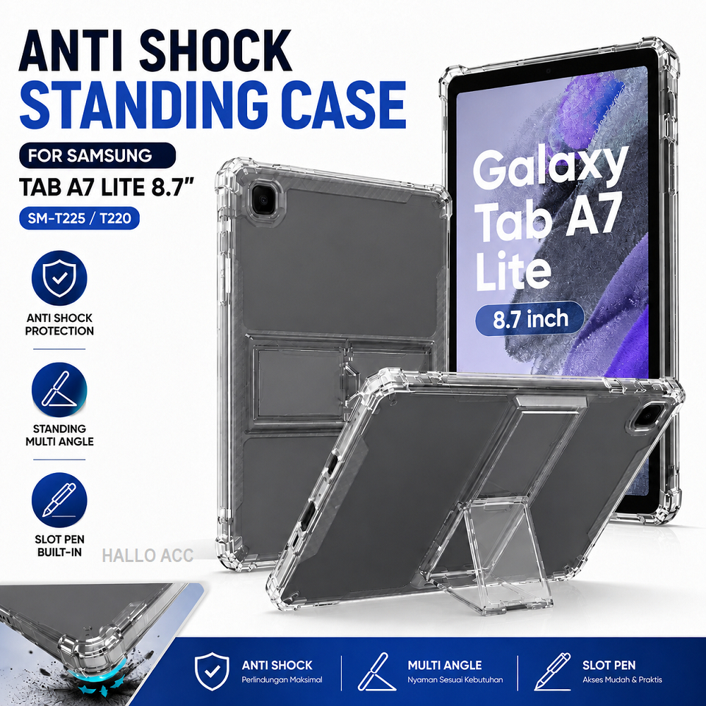 Samsung Galaxy Tab A7 Lite T220 T225 8.7 Anti Shock Standing Case Slot Pen TPU Clear Transparent
