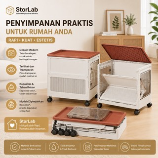 StorLab Kotak Penyimpanan Dengan Roda - Kedap Udara, Flip-Top & Bisa Dilipat untuk Pakaian, Selimut, Mainan Kotak penyimpanan plastik lipat berkapasitas besar