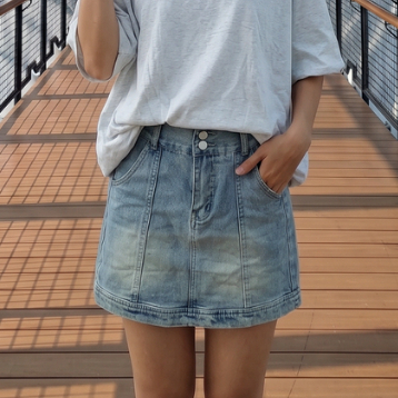 JR NRC Grid Light Denim Mini Skort