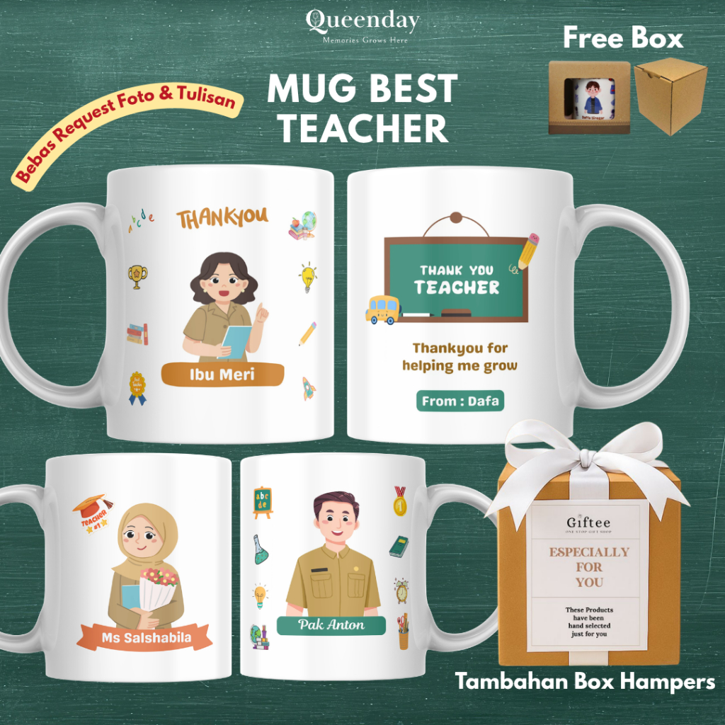 1st Anniversary BEST TEACHER MUG CUSTOM Glass 325ML ออกแบบภาพฟรี HAMPERS SOUVENIR ของขวัญ TEACHER Fa