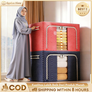 [Stok Lokal] lipat Storage Box serbaguna tempat penyimpanan baju kotak penyimpanan mainan tahan air dan tahan lembab box frame baja ritsleting lapis ganda besar