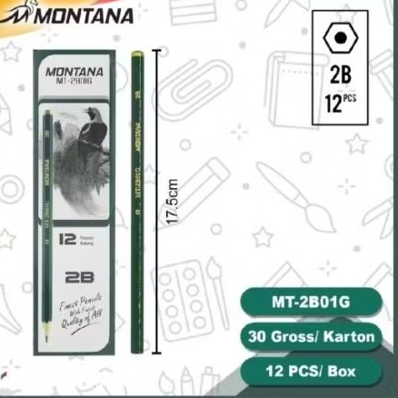 HIJAU 12 ชิ้น Montana Green Pencils MT2B01G/2b ดินสอ/ดินสอ
