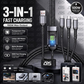 Kabel Data Charger Fast Charging 3 in 1 Kabel Lightning Micro USB Type C Black for Android IOS Type-c