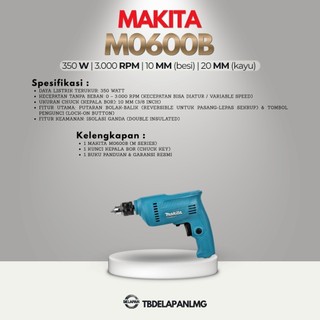 MAKITA Mesin Bor Listrik M0600B Electric Drill 10 MM 350W