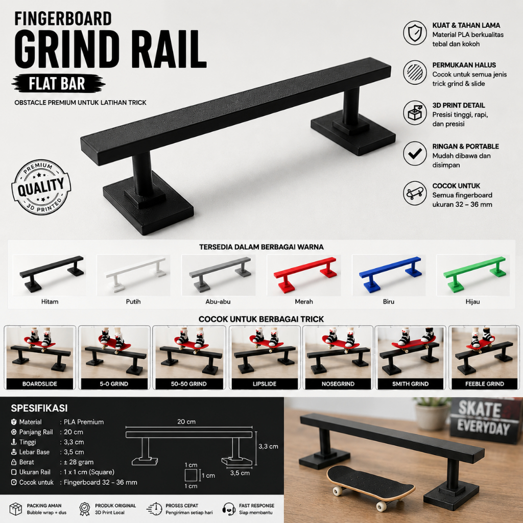 Fingerboard Grind Rail Flat Bar 20ซม. – Fingerboard Mini Skatepark Premium