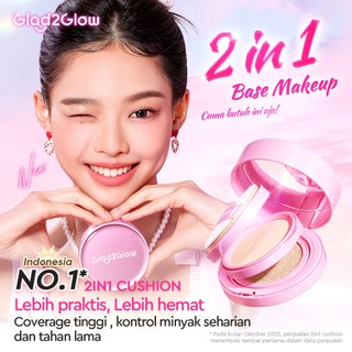 Glad2Glow 2in1 Perfect Pair Cushion Powder Foundation & Lip serum Waterproof Make Up Setting BB Cream Concealer Foundation bedak padat Wajah  Cover Tinggi  long lasting Tahan 12Jam tahan lama Velvet To Matte skin tint g2g