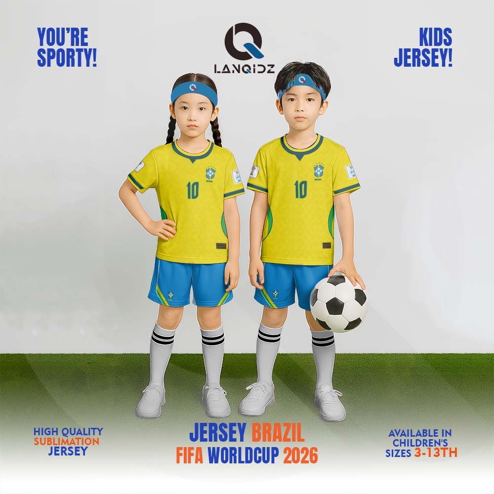 เสื้อฟุตบอลเด็กบราซิล | ฟุตบอลโลก 2026 เสื้อเจอร์ซีย์ | เสื้อแข่งฟุตบอลโลก | LANQIDZ