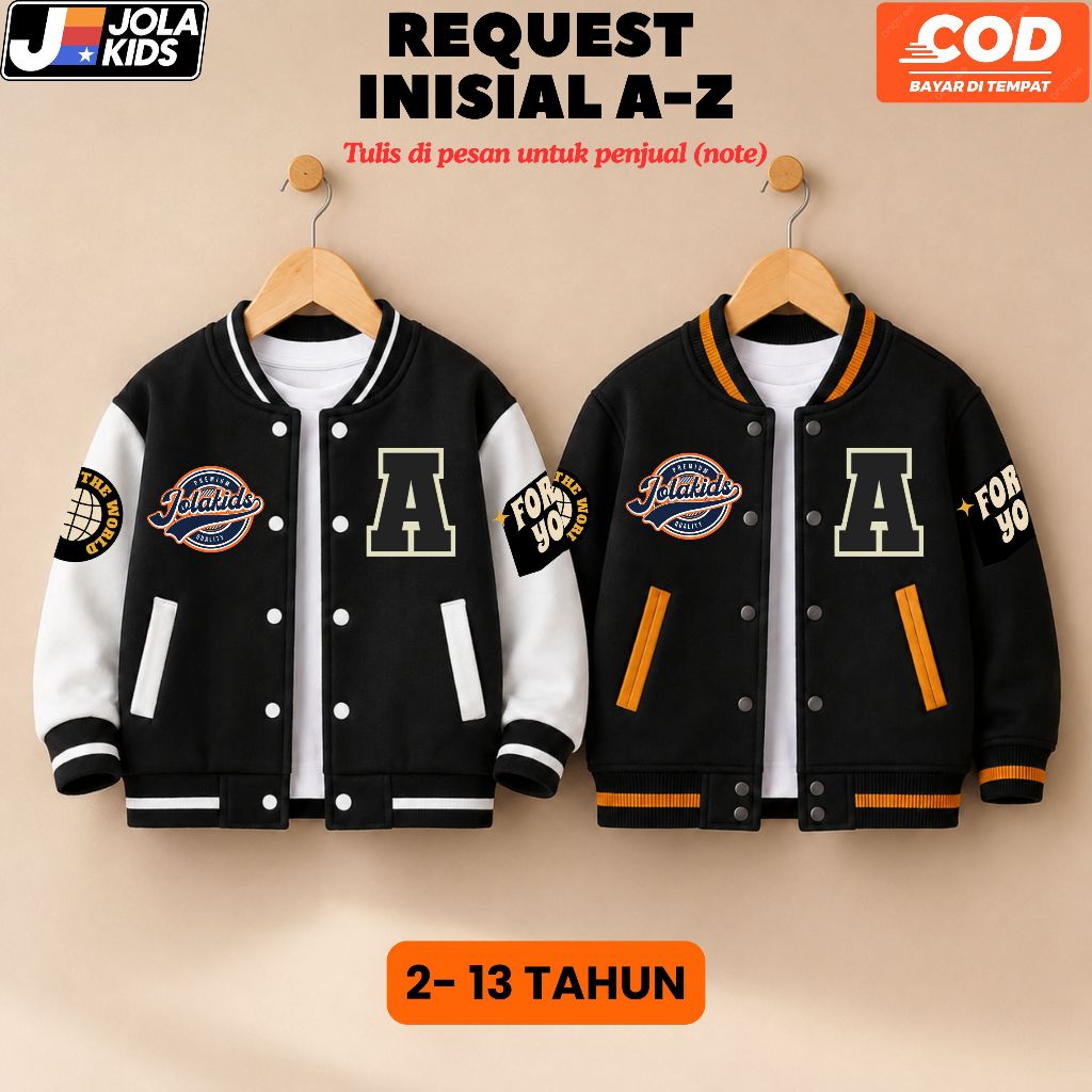 เสื้อแจ็คเก็ตเบสบอล Boys & Girls Varsity Request ชื่อเริ่มต้น AZ อายุ 1-12 ปี JOLAKIDS