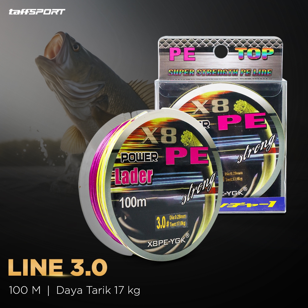 TaffiSPORT PE X8 สายตกปลาถัก 100M สาย 3.0 สายตกปลา PE 8 Strands Super Strong ตกปลาดึง 17KG Multicolo