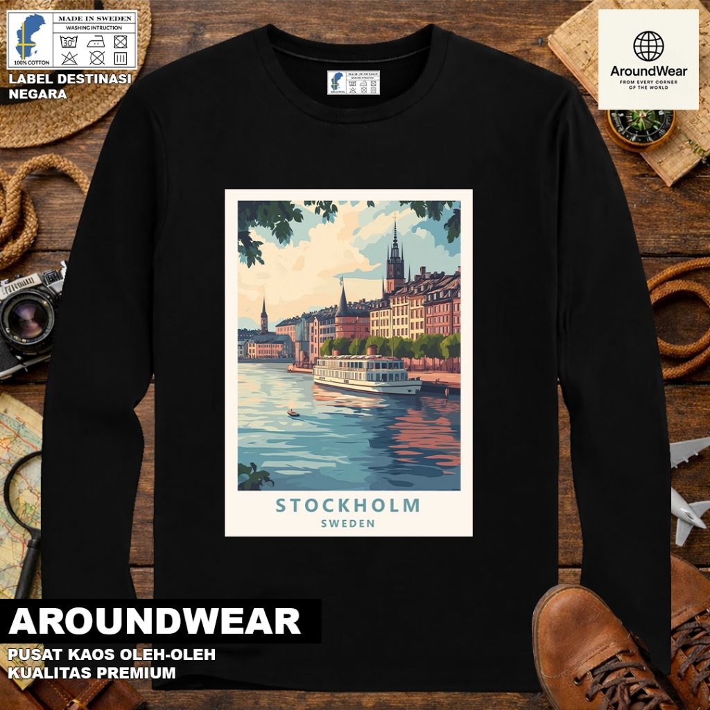 เสื้อยืด LONG-SLEEVED BY SWEDEN 4 WITH ASAL SWEDEN STATE TAG SOUVENIR ของขวัญพรีเมี่ยม
