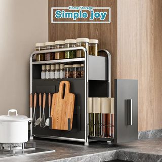 SimpleJoy Kabinet Rak Bumbu Tarik dengan Pemegang Talenan Magnetik dan Pengait Dapur