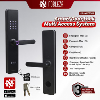 Smartlock Nobleza Digital Door Lock Fingerprint Kunci Pintu Pintar App WiFi Bluetooth Type-C RIGEL HILDA TANSY Black