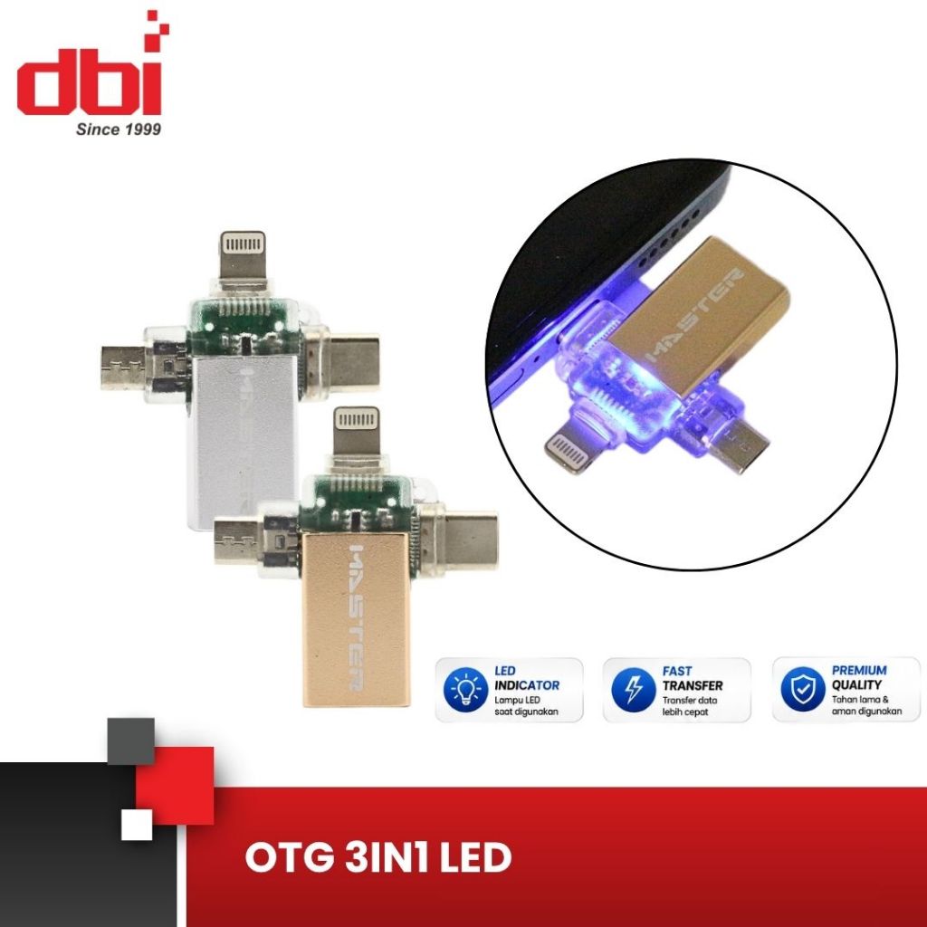 อะแดปเตอร์ OTG 3 IN 1 LED MASTER Type C, Micro และ Iphone เป็น USB 3.0 วัสดุสแตนเลสระดับพรีเมียม