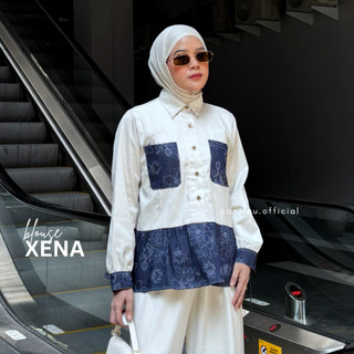 Cantiqu Blouse Softjeans Xena Twotone Variasi Kantong Motif Bunga | Lengan Panjang
