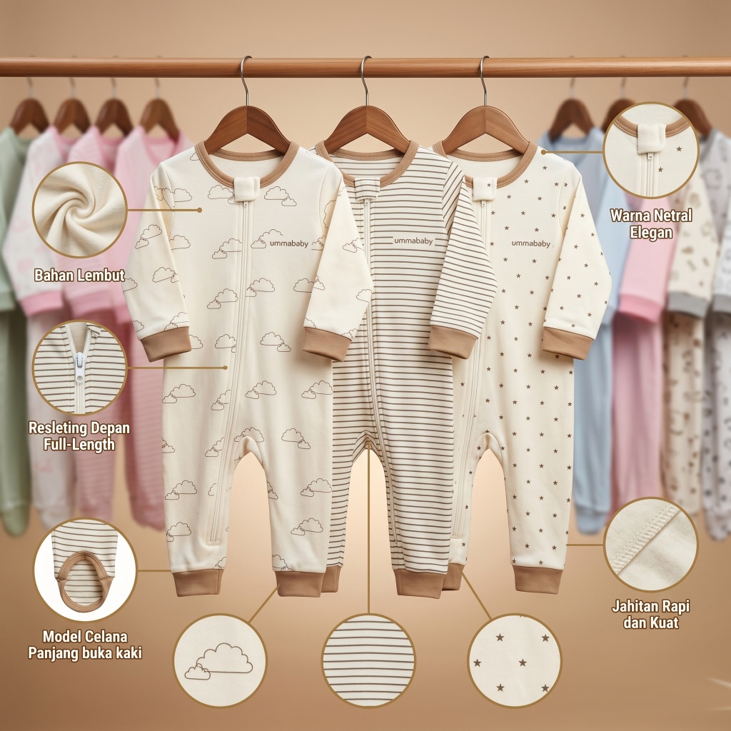 Ummababyshop 3 ชิ้นทารกแรกเกิด Sleepsuit เปิดขาเด็ก Romper ยาวเด็กจัมเปอร์เสื้อผ้าเด็กหญิงชายทารกแรกเกิดชุดอุปกรณ์เด็ก Jumpsuit Sleepsuit ชุดนอนเด็ก 0-6 เดือน ลัมมาเด็ก