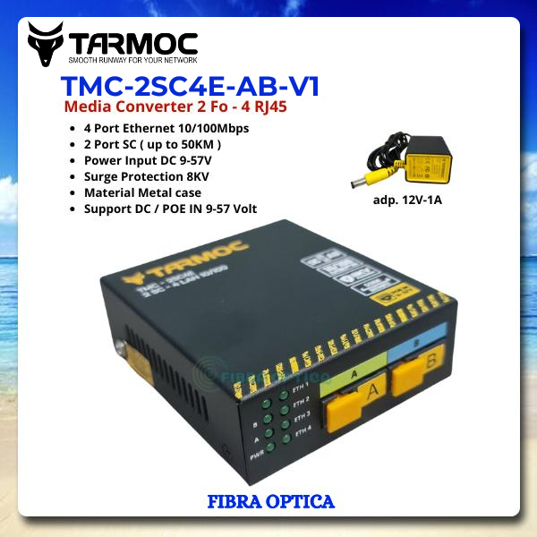Tarmoc TMC-2SC4E-AB-V1 |Media Converter 2 FO 4 LAN / 2FO 4LAN 10/100 POE IN(9-57V)