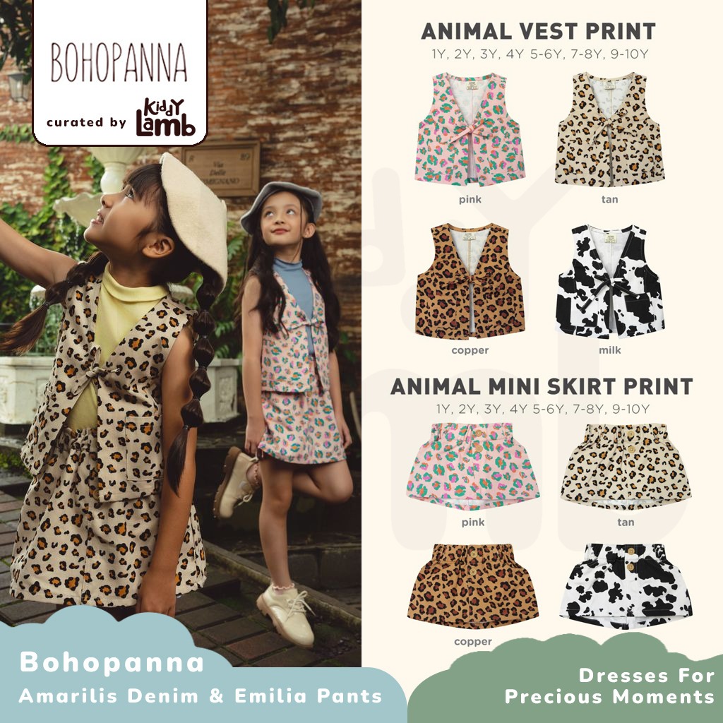 Bohopanna Animal Vest Print & Animal Mini Skirt Print / Short Top Bottom for Girls 1-10 Years / Cute