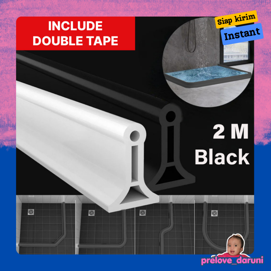 [PD] TaffiHOME Water Stopper Bathroom Sink Rubber Water Retainer 3.8cm 2M - LK4CM - สีดํา