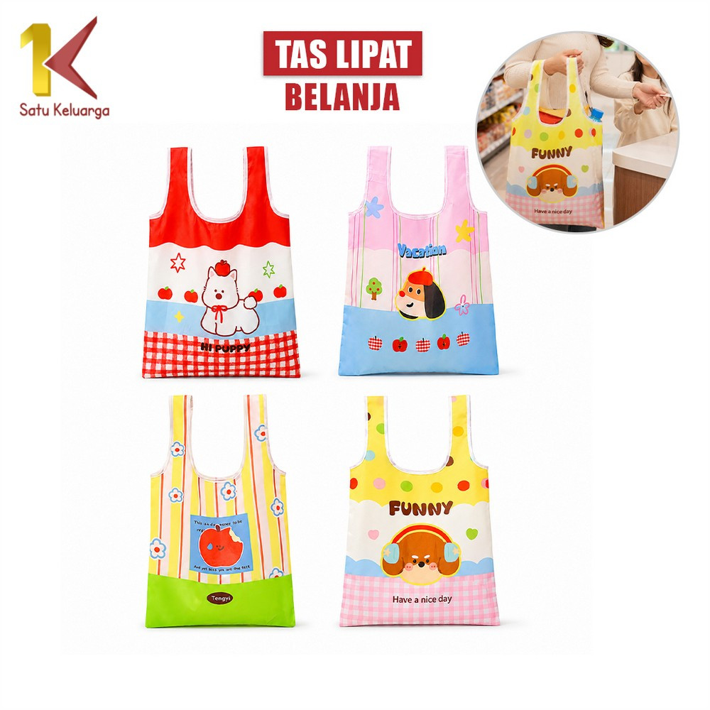 One Family Large Folding Shopping Bag Free Pouch T68 Cute Motif Shopping Bag กระเป๋าช้อปปิ้งอเนกประส