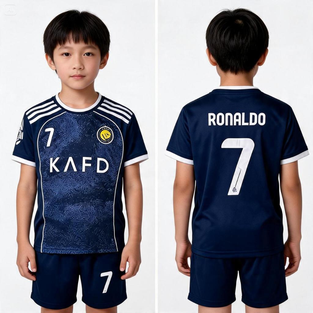 Al nassr navy club ronaldo cr7 ชุดฟุตบอลเด็ก ชุดเสื้อฟุตบอลคุณภาพล่าสุด เสื้อฟุตซอลผู้ชาย