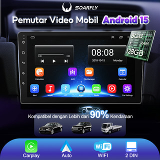SOARFLY 8GB+128GB Head Unit Android 15 Mobil 2Din Fast CPU 1.5GHz Support Carplay Video Out IPS Screen Untuk TOYOTA Daihatsu Mitsubishi HONDA SUZUKI Multimedia MP5 Support WIFI/GPS/Mirrorlink/EQ/Tombol Stir Control Ada Kipas Pendingin