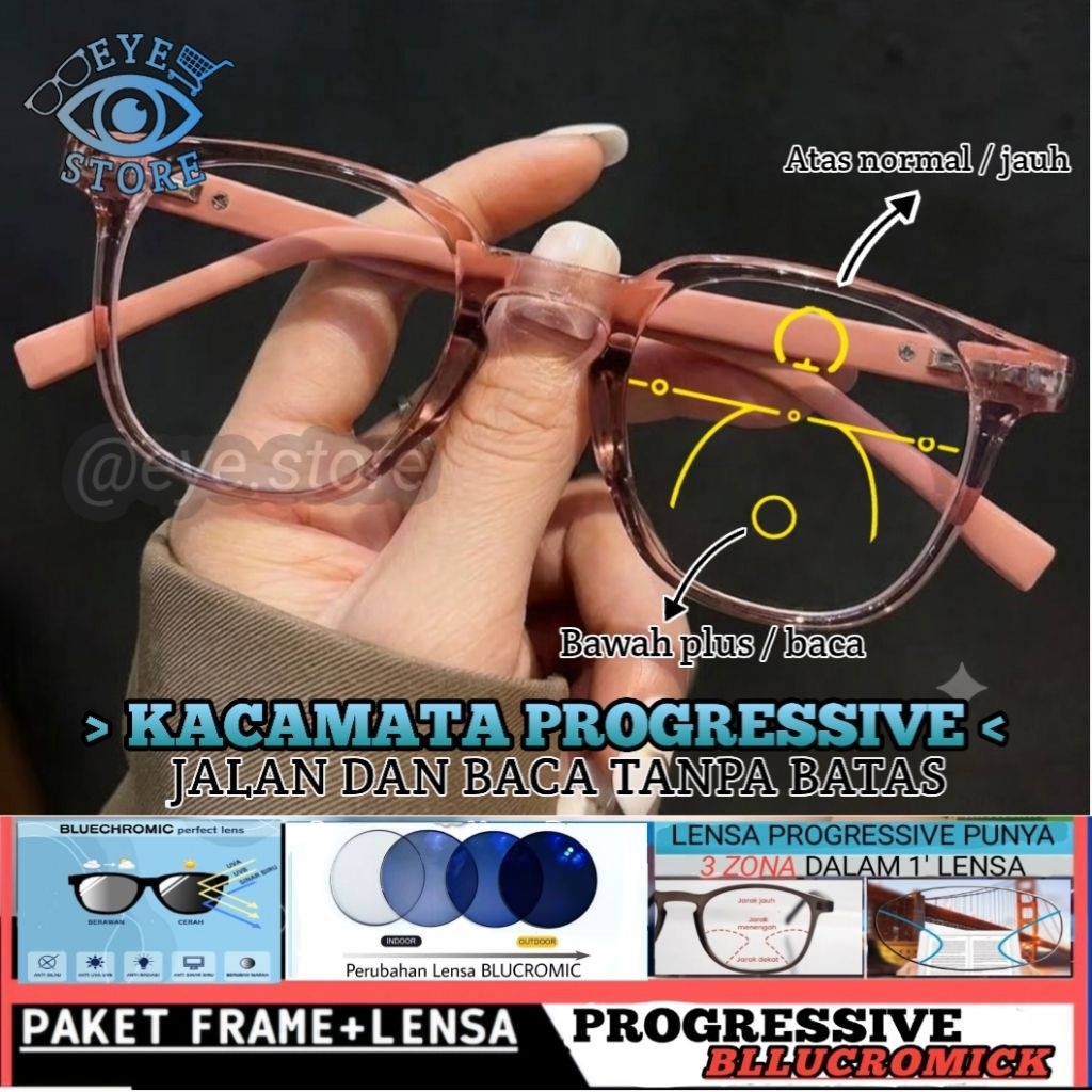 PROGRESSIVE FREAM 2344 แก้วสําหรับผู้ชายและผู้หญิง BLLUCROMICK LENS PROGRESSIVE PLUS READING WITH LI