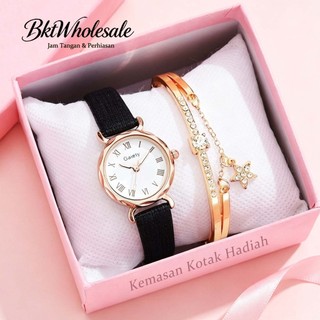 3PCS Wanita Set Watch Kecil Dial Tali Kulit Jam Tangan Santai Sederhana Kuarsa - Dengan Kotak Hadiah