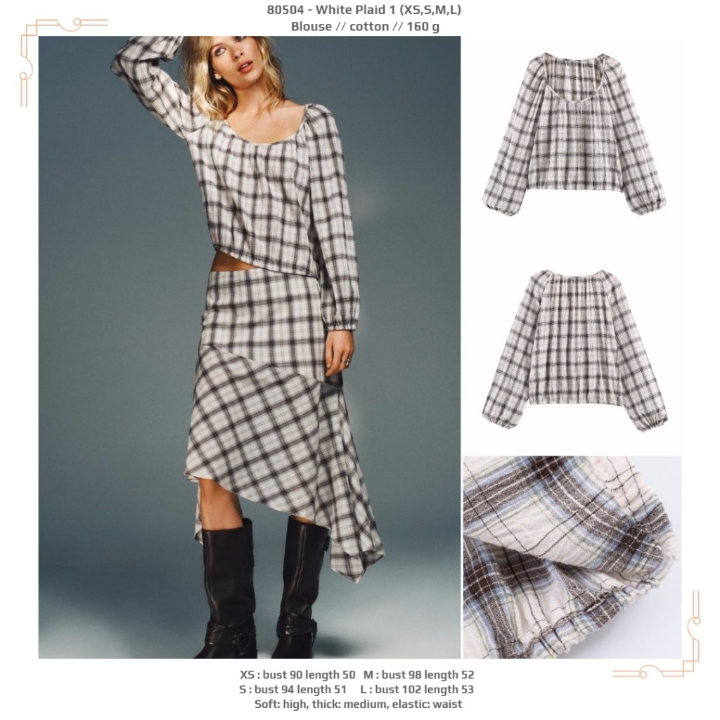 H0R0T - ลายสก๊อตขาว 1 (XS,S,M,L) - เสื้อเบลาส์ 260627