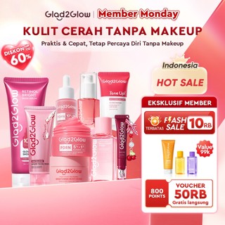 Glad2Glow Cerah Glowing Outing Bundle all in 1 7in1-Brightening Moisturizer+Serum+Cleanser+toner+Peeling solution+Retinol 10%Niacinamide skincare paket pembersih perawatan kulit mencerahkan warna kulit g2glow official store