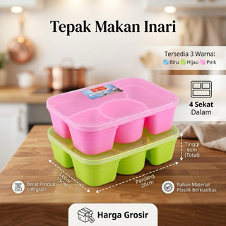 Tepak bekal makan siang inari plastik ada 4 skat grosir