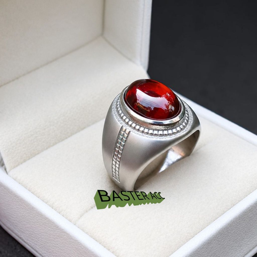 PLAIN RED GARNET STONE RING TITANIUM DOFF RING
