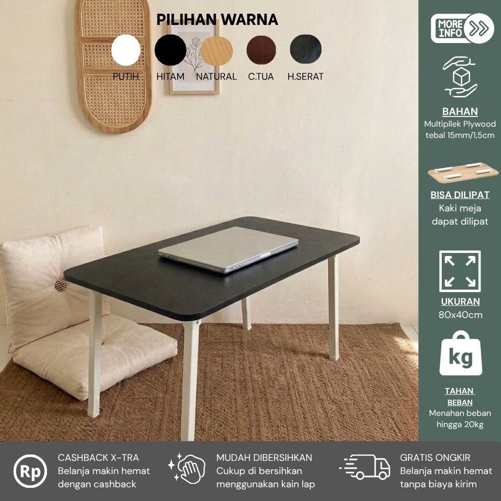 Minimalist พับโต๊ะแล็ปท็อป 80x40 ซม.หนา Multiplex ไม้อัดอเนกประสงค์กันน้ําความงามเด็กทํางานตารางศึกษ
