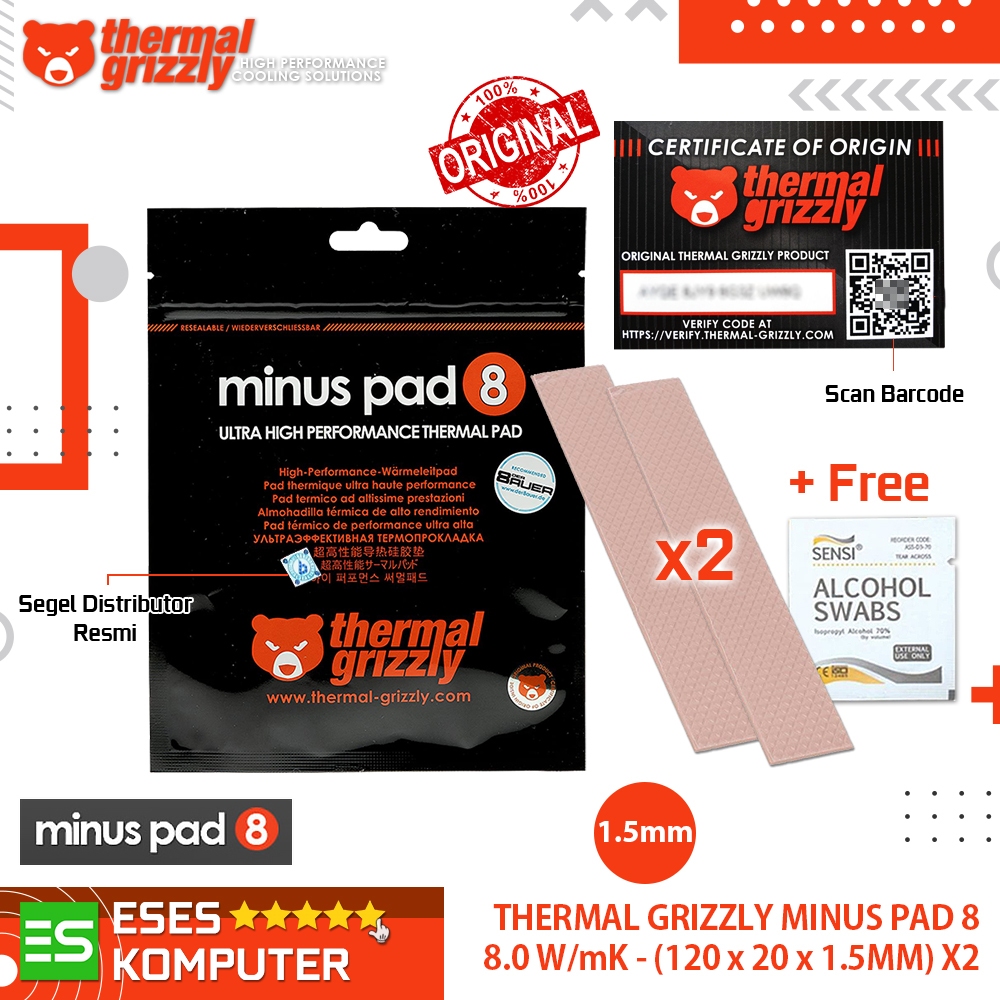 Thermal Grizzly Minus Pad 8 / Minuspad 8 | 120x20x1.5มม. (แพ็คละ 2 ชิ้น)