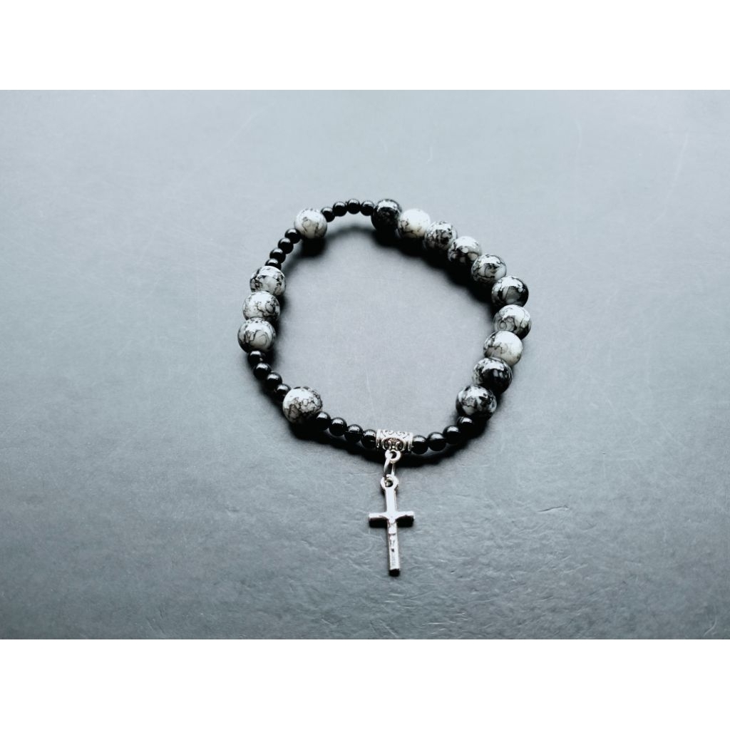 G1713 HEAVY PEARL ROSARY BRACELET CRYSTAL GLASS