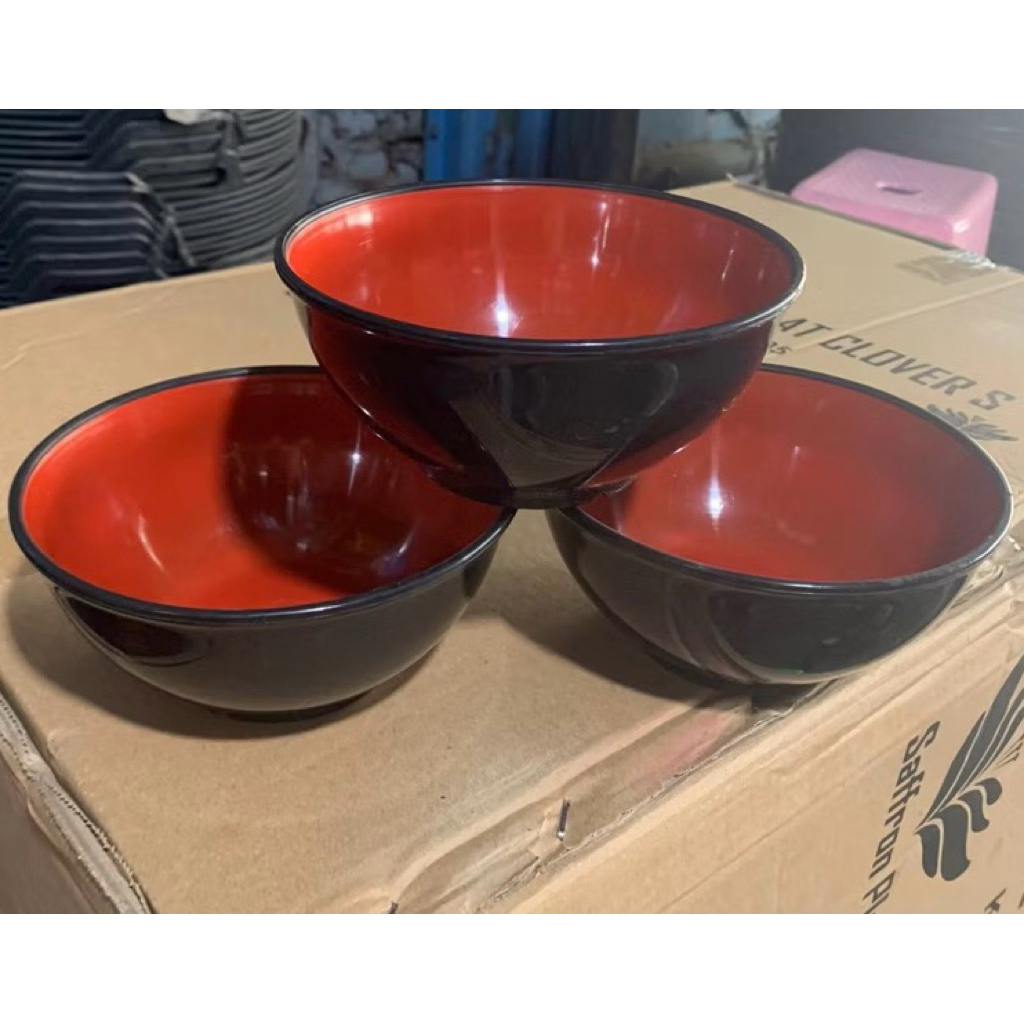 MERAH Great Foodgrade Black Red Plastic Ramen Noodle Bowl