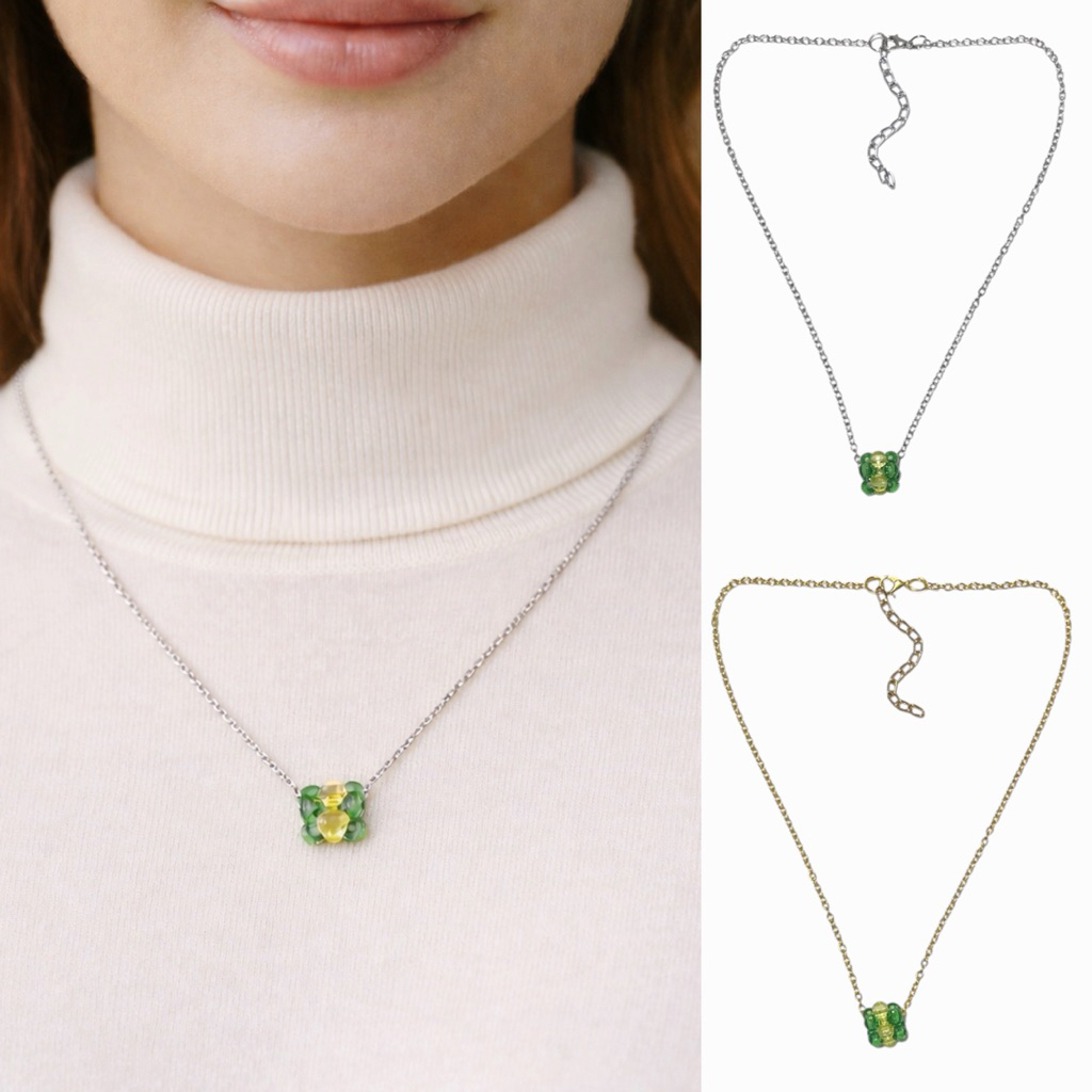 HIJAU Zavera Kett สร้อยคอโซ่สีเขียวสีเหลืองลูกปัดจี้สร้อยคอสําหรับ Eid al-Fitr Eid