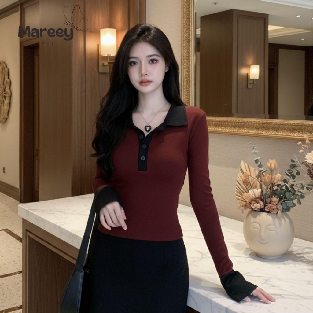 Mareey - เสื้อโปโลแขนยาวผู้หญิง Karen Two Tone Casual Premium Shirt (XDF)