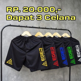 PAKET 20 Ribu Dapat 3 PCS Celana Pendek Pria Hitam dengan Logo Warna-warni Nyaman Shorts Santai Unisex Dewasa Sport