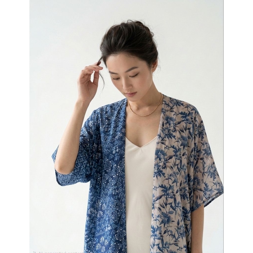 GLAMOURETTES Outerwear Fuyu ดอกไม้ครีมสีฟ้า