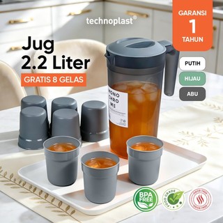 Technoplast Teko Air Pitcher / Water Jug Set Dengan Gelas - 2.2 L +  8 Stacking Cups