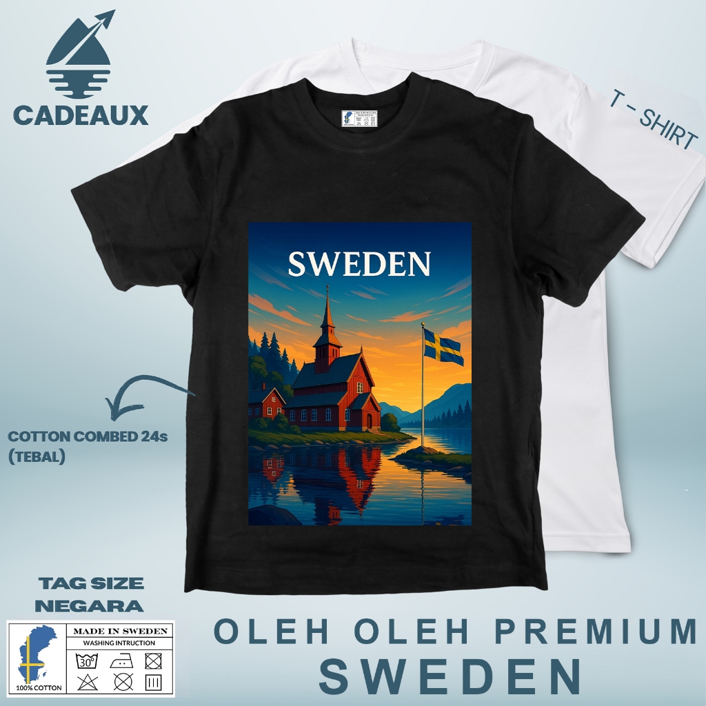 SWEDEN SOUVENIR เสื้อยืด 43 USING SWEDEN STATE TAG เสื้อยืดผ้าฝ้าย Combed 24s SOUVENIR ของขวัญพรีเมี