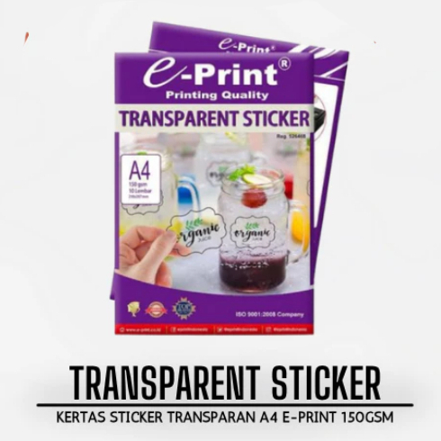 E-Print กระดาษภาพถ่ายสติกเกอร์โปร่งใส A4 150แกรม 10แผ่น/Eprintสติกเกอร์โปร่งใสA4 150แกรม