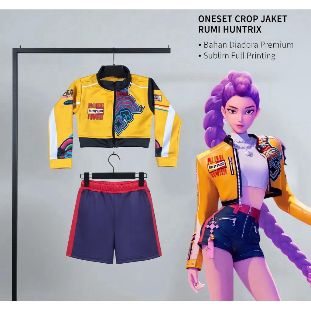 Oneset Crop Top Jacket ชุดเด็ก Rumi Huntrix Kpop Demon Hunters / Unisex Rumi Huntrix Crop Jacket ชุด