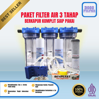 PAKET FILTER AIR SUMUR/PDAM 3 TAHAP PENYARINGAN / HOUSING FILTER EUGEN 10" (Sedimen+Sediment+CTO)