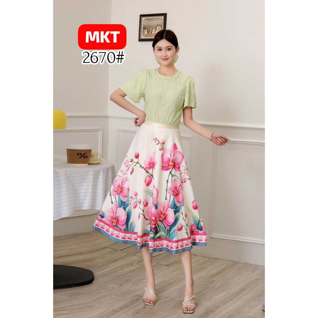 MISS APRIL BANGKOK SKIRT 7/8 SCUBA PREMIUM FLOWER MOTIF 2670