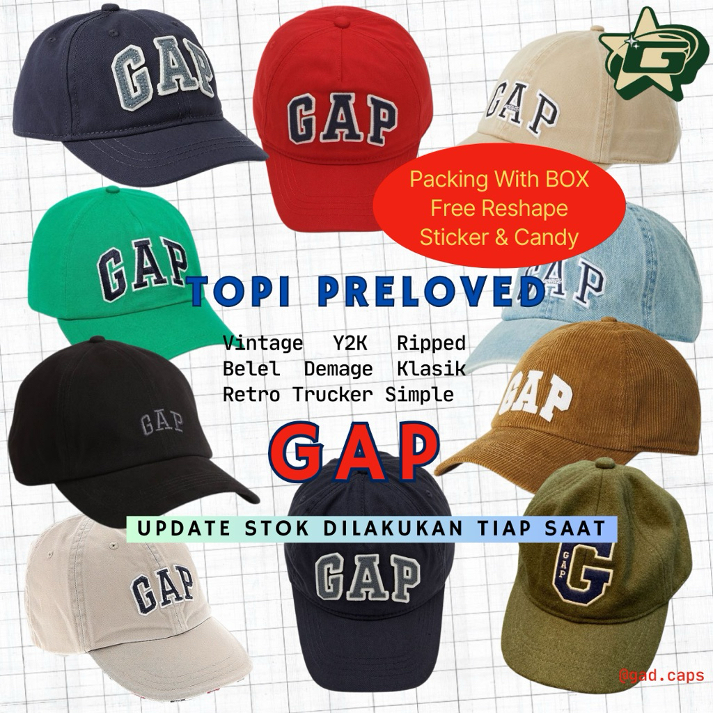 GAP หมวกแฟชั่น คอลเลกชัน, GAP หมวกแก๊ป, GAP หมวกมือสองของแท้, GAP หมวกเรียบง่าย